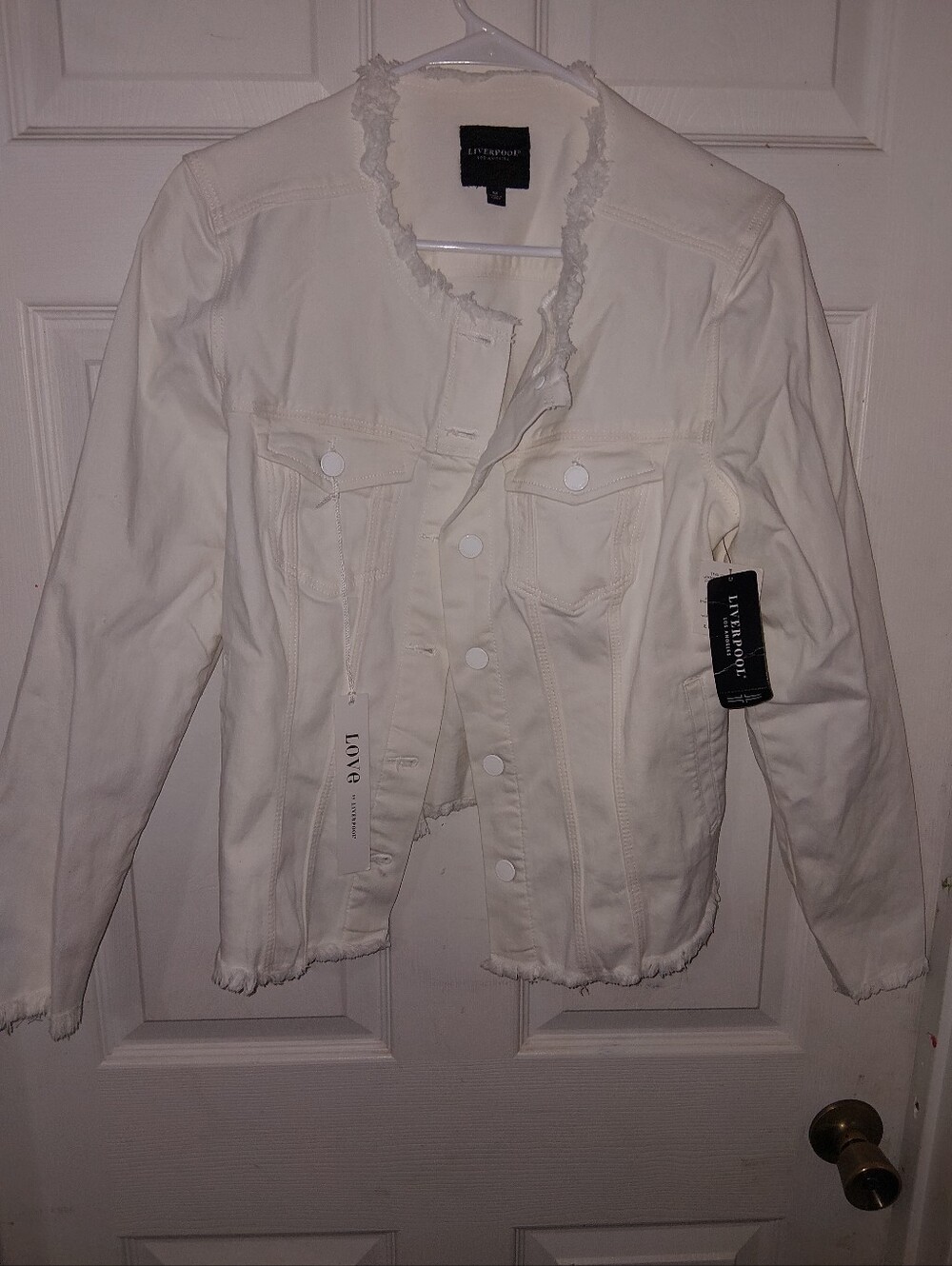 Liverpool Cream Frayed-Edge Denim Jacket